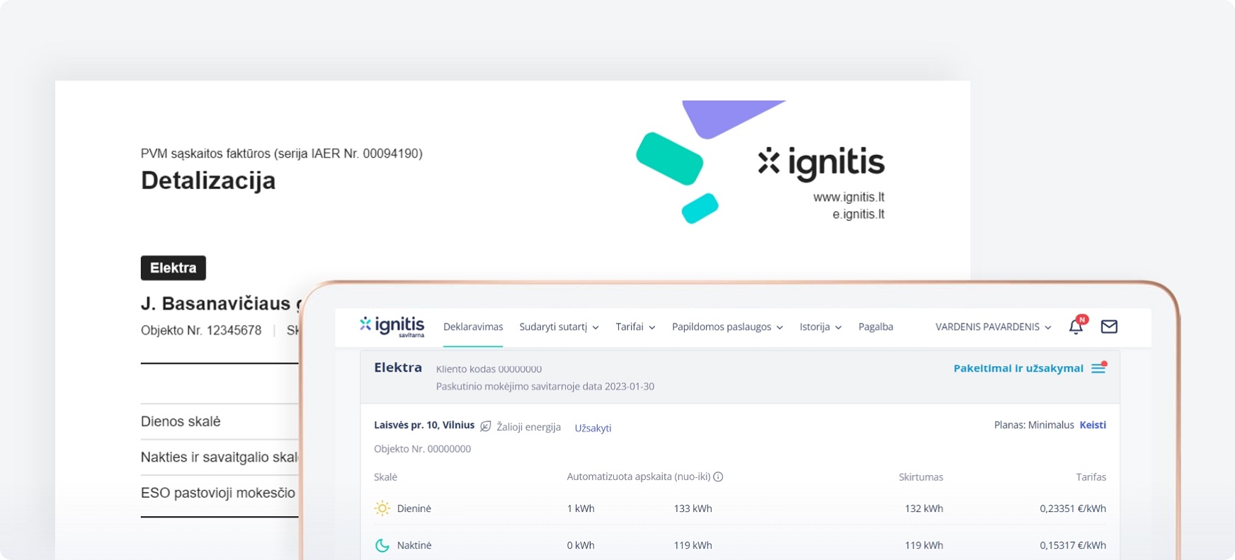 Ignitis elektros sąskaita savitarnoje