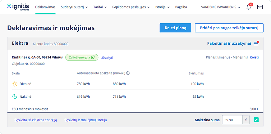 Ignitis žalios energijos užsakymas