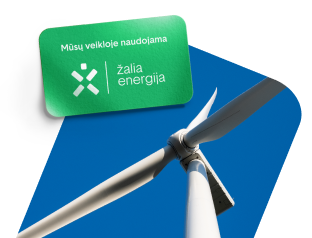 Vėjo elektrinė su prierašu - mūsų veikloje naudojama žalia energija
