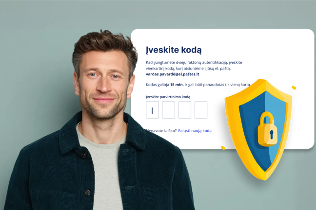 Vyras džiaugiasi mano.ignitis.lt savitarnoje atsiradusia dviejų faktorių autentifikacija.